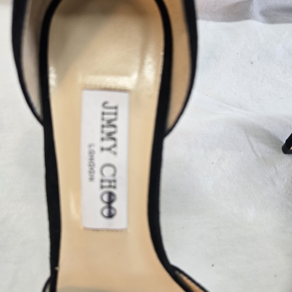 Jimmy Choo Women's 39.5 Black Suede Crystal Embellished Sandal Heels Pump New - Picture 3 of 11